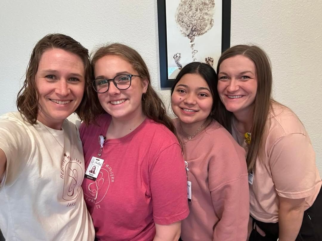 Heartbeat Midwifery Lubbock team coordinating outfits at birth center clinic