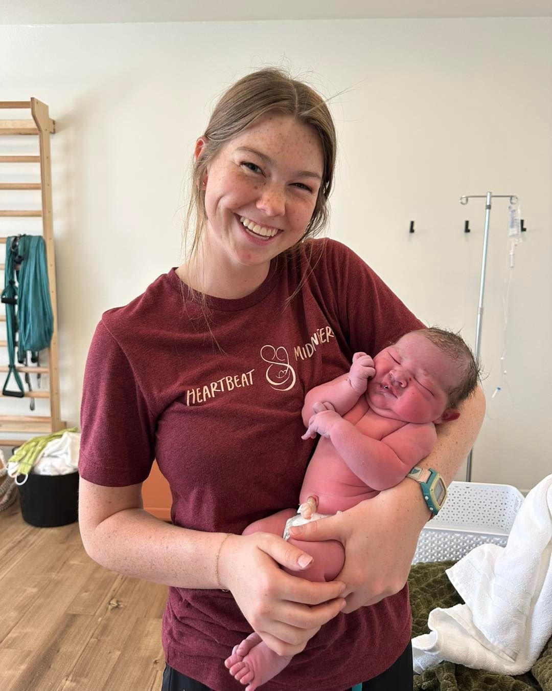 Student midwife Ellie celebrating catching biggest baby at Heartbeat Midwifery Lubbock